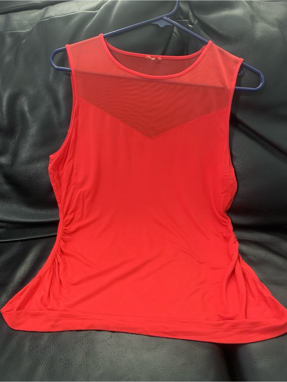 Women’s Red Mesh Inset Sleeveless Top